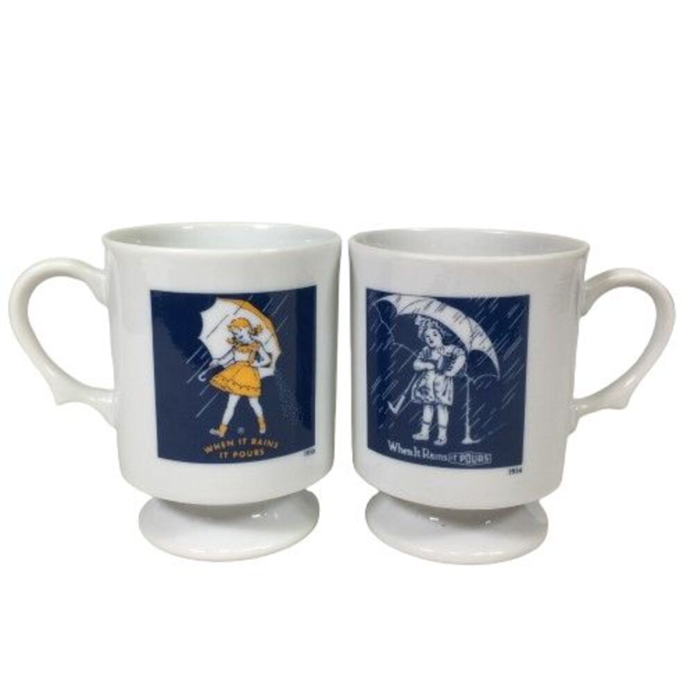 Morton Salt Girl 1914 & 1956 Coffee Mug When It Rains It Pours Tea Cup Pedestal